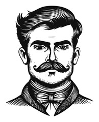 Fototapeta premium Vintage Style Engraving of a Man with Mustache and Bow Tie