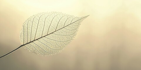 A delicate leaf silhouette against a soft neutral-toned background, illuminated by warm sunlight