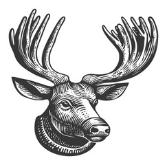 Vintage Engraving of a Deer Head with Majestic Antlers