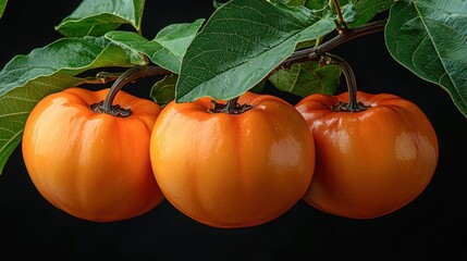 Vibrant Trio of Naranjilla Fruits on a Branch