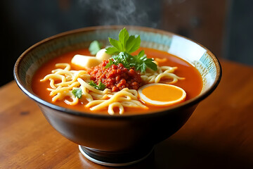 Closeup food photograph menu design Japanese noodle or ramen tradition food for advertise. traditional, tradition food, noodles, culture, culture food, beef, vegetable, smoke, smoked .