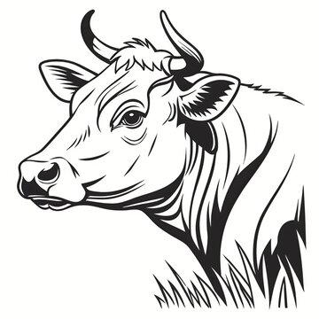 Black and white vector illustration of a cow's head on a plain white background