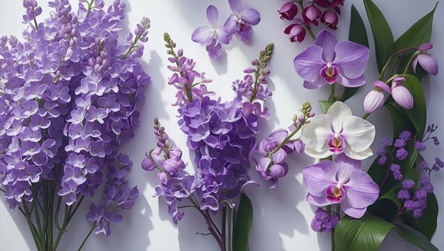 Collection of Lilac Flowers Isolated on Background