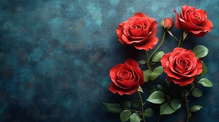 Frame with red flower copy space red roses on dark background