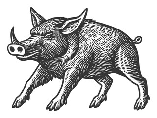 Obraz premium Detailed Illustration of a Boar in Classic Engraving Style