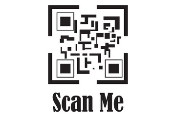 scan icon and QR code on white background, vector illustration.