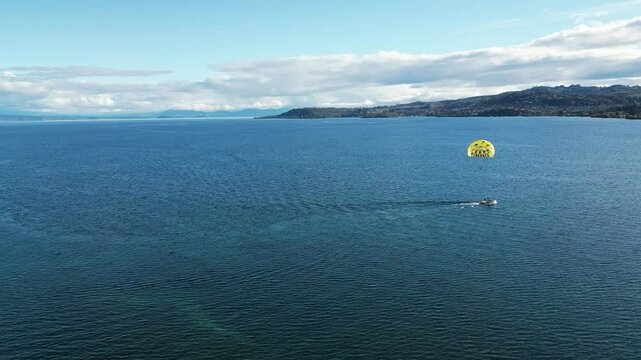 Parasailing Drone Shot Over Lake Taupo, New Zealand
