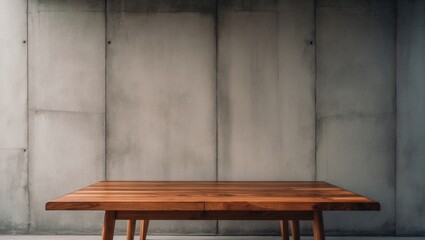 Fototapeta premium Wood table surface against a concrete setting. Suitable for product display or montage.