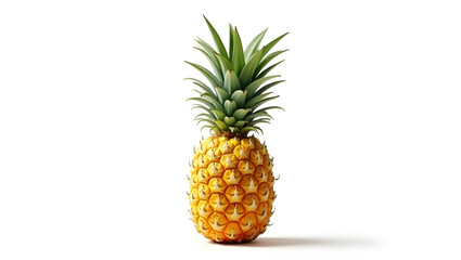 Fototapeta premium A highly detailed, photorealistic pineapple with a vibrant, lush green crown featuring delicate, wispy leaves and a sturdy, fibrous stem, sitting atop a rich,