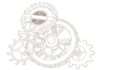 clock mechanism sketch 3d illustration