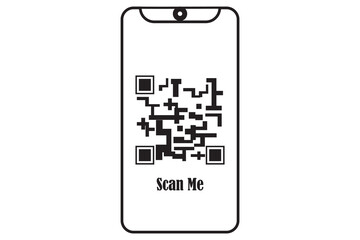 scan icon and QR code on white background, vector illustration.