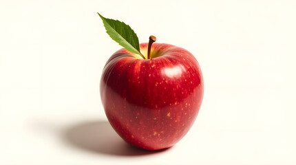 A vibrant, juicy red apple with a highly reflective, glossy finish, showcasing intricate skin texture complete with subtle ridges, tiny lenticels, and a delicate stem,