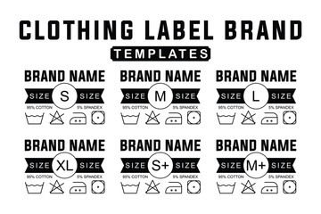 Fototapeta premium Modern Customizable Clothing Neck Label Template. Apparel Brand Tag with Fabric Details and Washing Icons