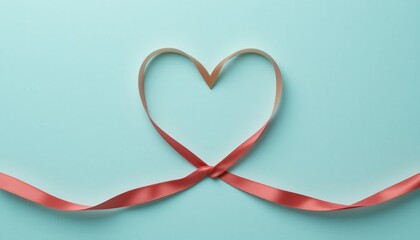 Romantic heart-shaped ribbon art studio photography minimalistic top-down love and affection