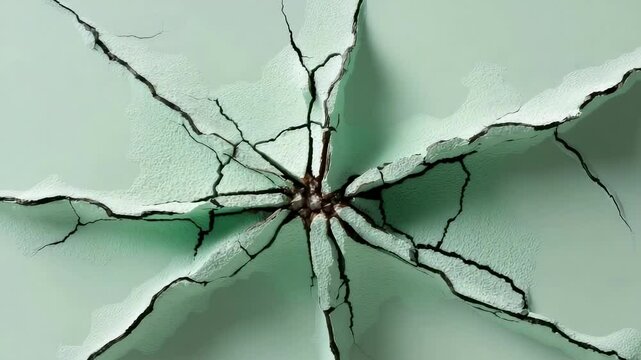 Abstract radial crack on pale mint surface
