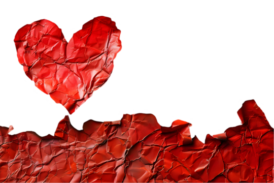 Crumpled Red Heart with Dark Background.