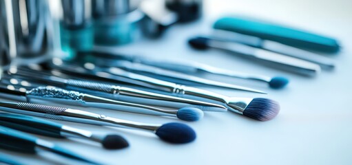 Elegant array of makeup brushes