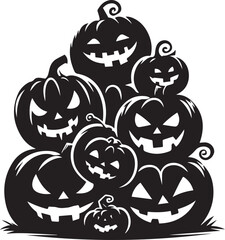 Halloween jack o lantern pumpkins stacked, isolated vector illustration.