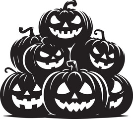 Halloween jack o lantern pumpkins stacked, isolated vector illustration.