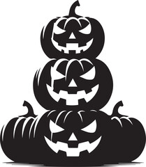 Halloween jack o lantern pumpkins stacked, isolated vector illustration.
