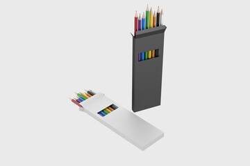 Pencil with Box Mockup Isolated on White Background. 3d illustration
