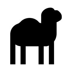 Silhouette of a camel with two humps and rectangular legs standing on a white background in a simple style
