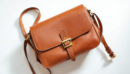 A stylish women’s leather shoulder bag, crafted from deep tan leather with gold clasp, exuding elegance and luxury.

