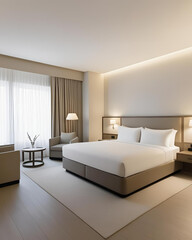 hotel-room, luxury, elegant, bedroom, white, comfortable, interior, decor, stylish, modern, hotel, cozy, relaxation, peaceful, chic, design, furniture, bed, bright, sophisticated, minimalist, elegant-