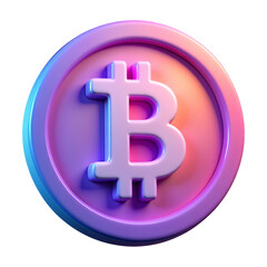 Obraz premium 3D plastic icon of a glossy bitcoin symbol in holographic gradient colors, isolated sign