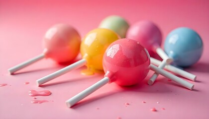colorful lollipops isolated on pink background