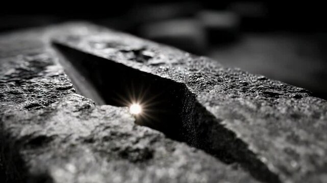 Monochrome stone crack with glowing light
