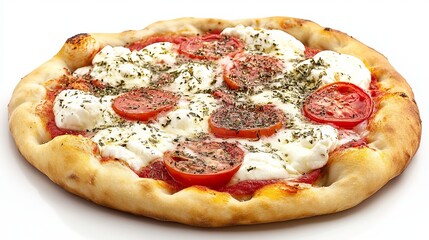 Delicious homemade pizza with fresh tomatoes and burrata cheese red food meal menu herb tasty lunch