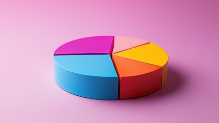 Obraz premium Colorful pie chart model on a pink background, ideal for illustrating data concepts.