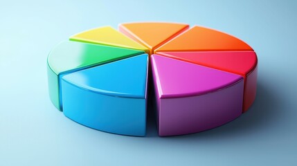 Obraz premium Colorful pie chart segments in vibrant hues on a soft blue background.