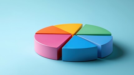 Obraz premium Colorful pie chart segments on a blue background, representing data visualization.