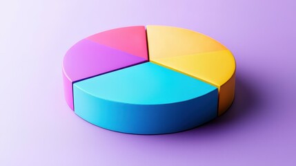 Obraz premium Colorful pie chart in vibrant hues on a soft purple background.