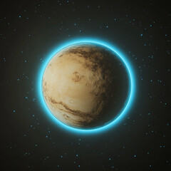 Obraz premium A planet in space that is a sublte beige colour with a bright blue aura glow around it