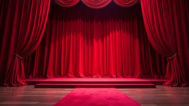 velvet curtains adorned majestic stage red carpet event