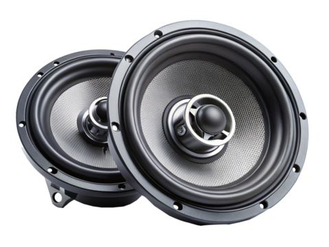 Two high quality car audio speakers on a clean transparent background