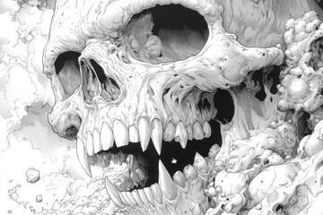 Fototapeta premium A detailed black and white illustration of a large skull