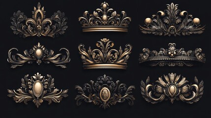 set of antique crown engravigs (vector)