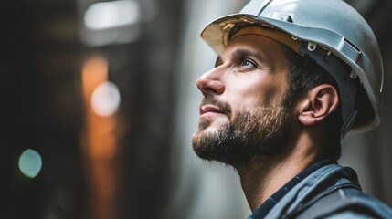 Industrial engineer in safety gear, confident and focused, representing modern manufacturing expertise and workplace safety.
