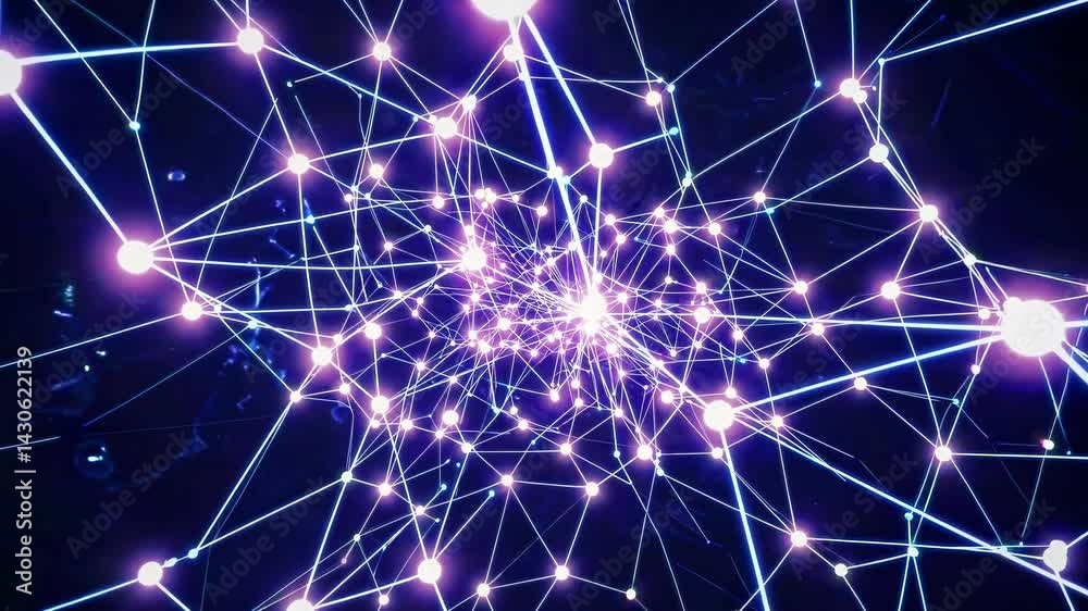 Poster luminous plexus network dynamically interconnecting through glowing streaks, forming complex technol