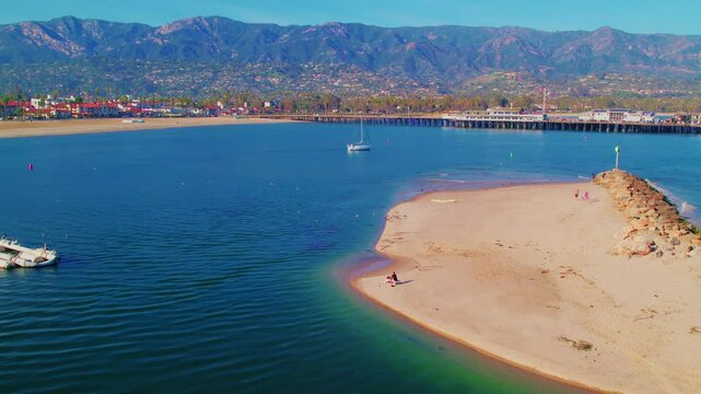 Seascape and Beach Santa Barbara California, United States. Blue Landscape Sandy Beach. Turquoise Seaside Beach.