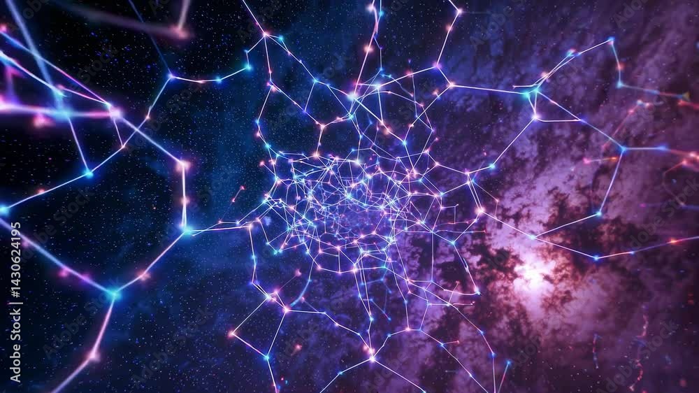 Poster glowing plexus expands through a vibrant galaxy, creating a mesmerizing visualization of interconnec