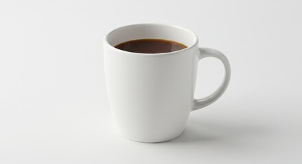 Serving of Dark Coffee in Plain White Mug on Light Background