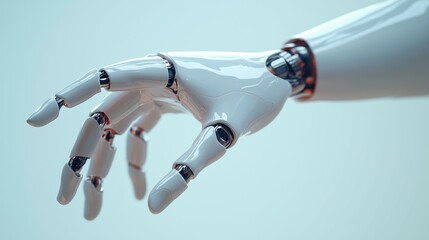 A futuristic robotic hand reaching out with intricate details and metallic joints.