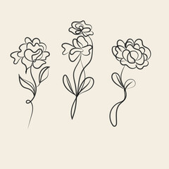 Three Abstract Line Art Flowers Minimalist Botanical Illustration