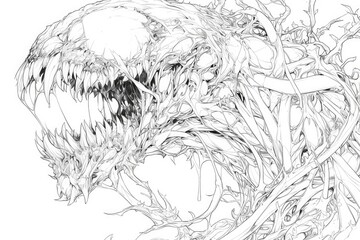 A fearsome creature displaying many sharp and jagged teeth