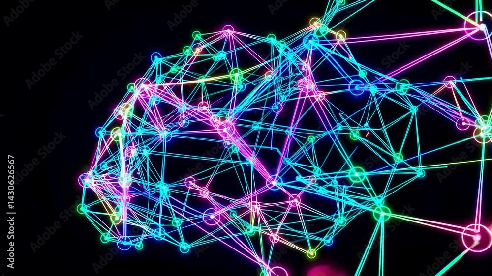 Poster intricate digital network plexus growing dynamically with glowing interconnected nodes, revealing co